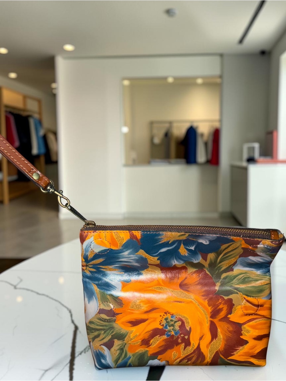 Patricia Nash Floral Painted Leather Clutch in Orange, Brown, Blue, Gold - Picture 5 of 8